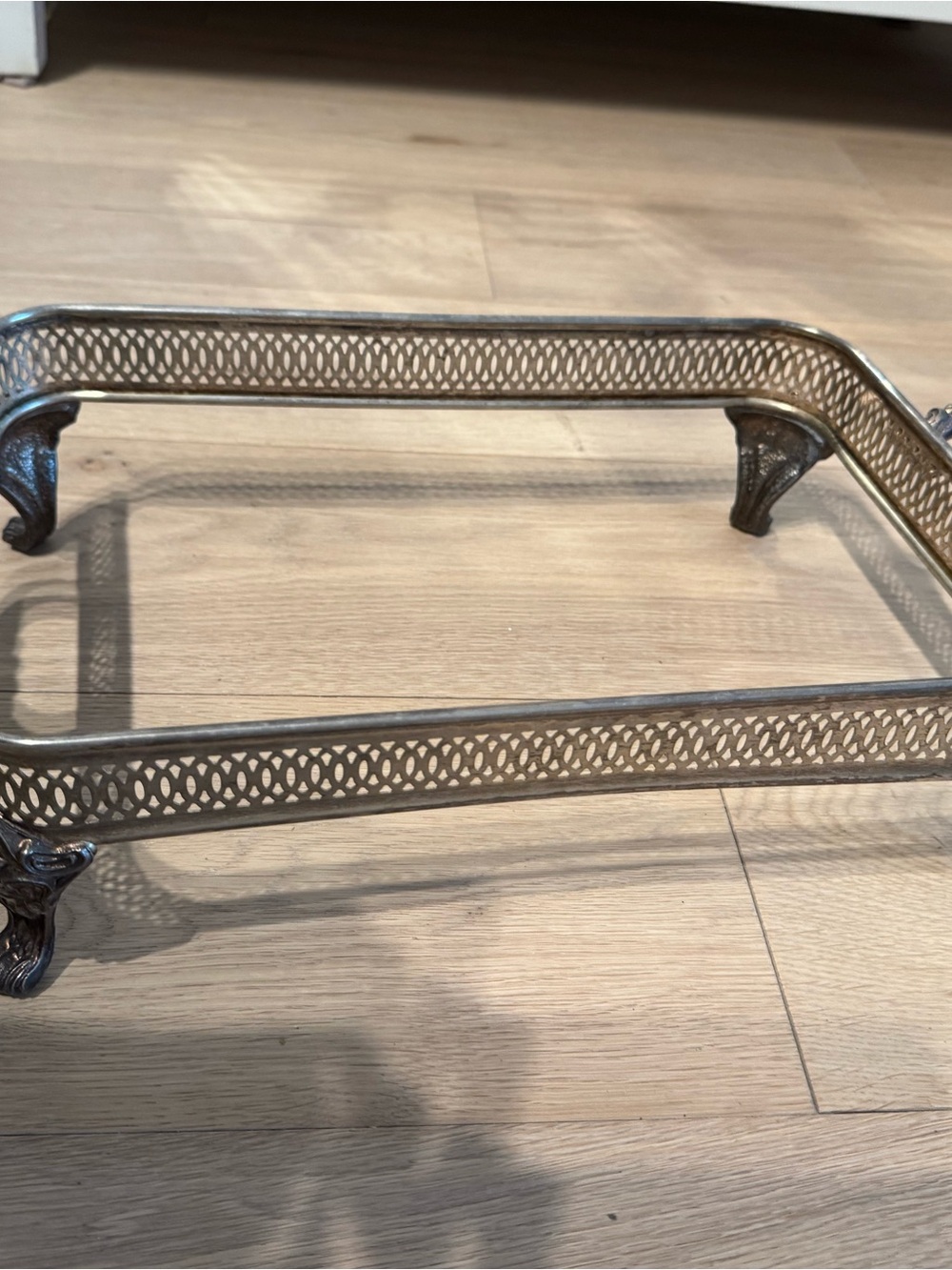 Silver pleated vintage Footed Tray Frame in Aged Silver Tone